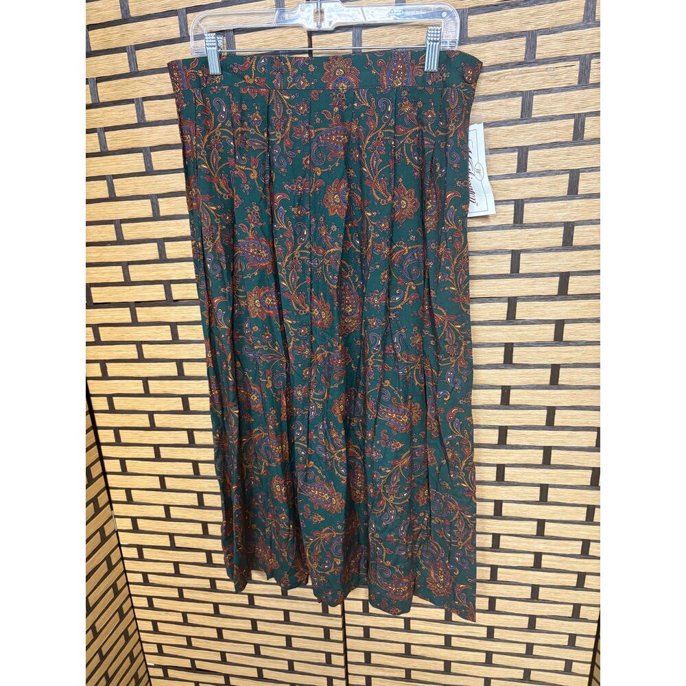 Worthington Green Paisley Print Midi Pleated Skirt Size 18